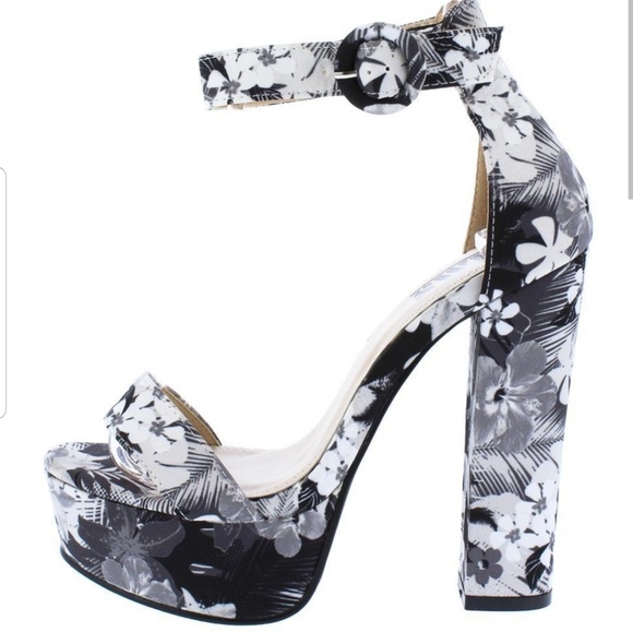 AMS | Shoes | Blackwhite Flower Platform Heels | Poshmark